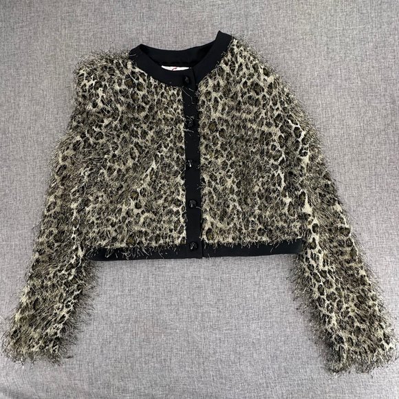 Vintage En Francais By Huey Waltzer Cropped Jacket Leopard Print Small Lightweig - Picture 1 of 15